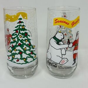 Vintage Set of 2 Coca-Cola Christmas Season Greetings 1994 Drinking Glasses Coke